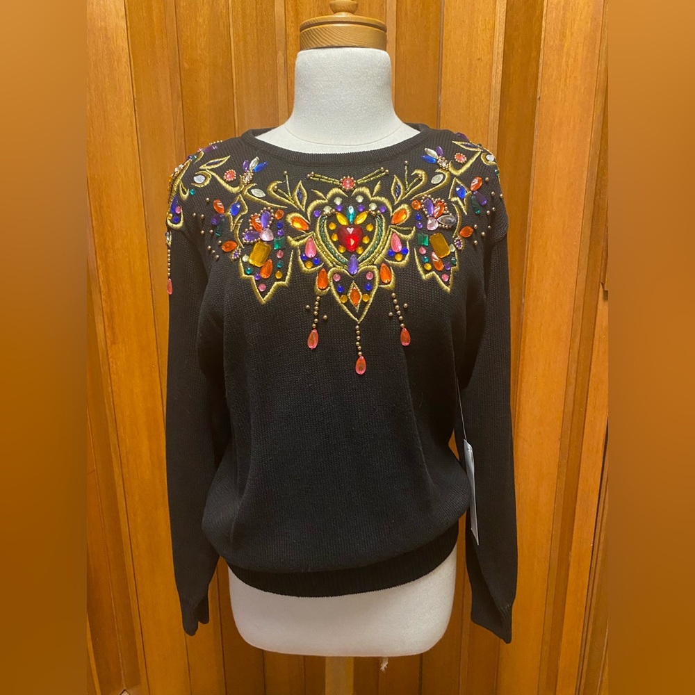 NWT Lindsey Blake Vintage Black Bejeweled Sweater